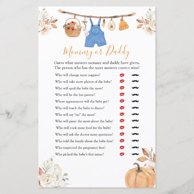 Jongenskleding Pompoen Baby shower mama of papa (Voorkant)