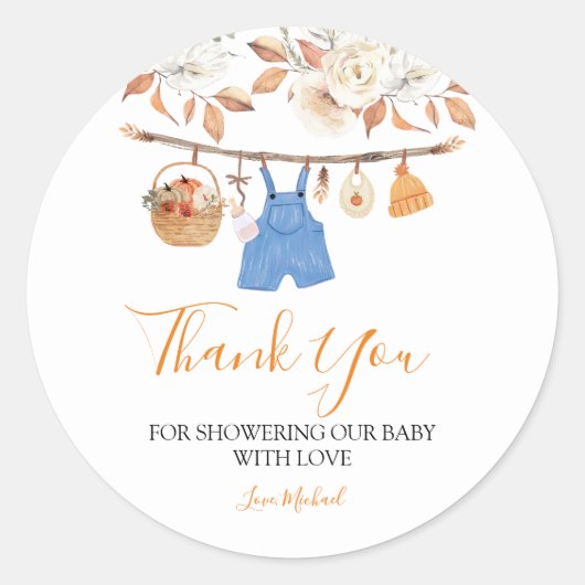 Jongenskleding Pompoen Herfst Baby shower Dank u Ronde Sticker (Voorkant)