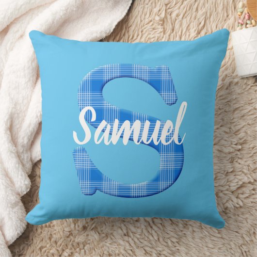 Jongensnaam aangepaste geruite letter S Kussen (Deken)