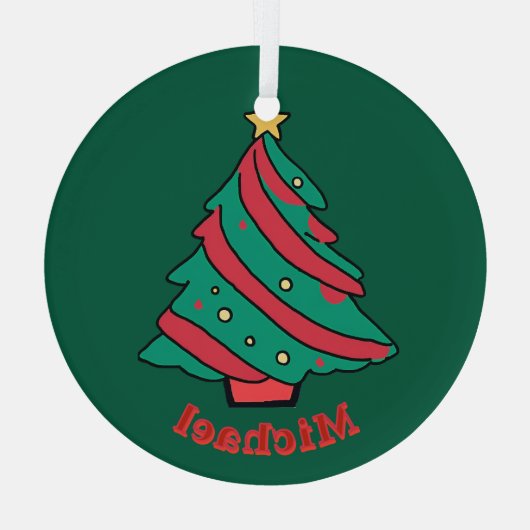 jongensnaam | Groene kerstboom Glas Ornament (Achterkant)