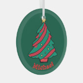 jongensnaam | Groene kerstboom Glas Ornament (Voorkant Rechts)