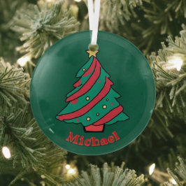 jongensnaam | Groene kerstboom Glas Ornament