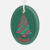 jongensnaam | Groene kerstboom Glas Ornament (Voorkant links)