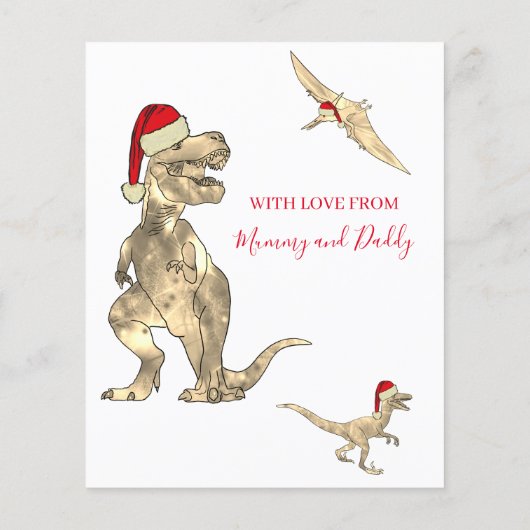 Jongensnaam T-Rex Santa Dinosaur Kerstfoto (Achterkant)