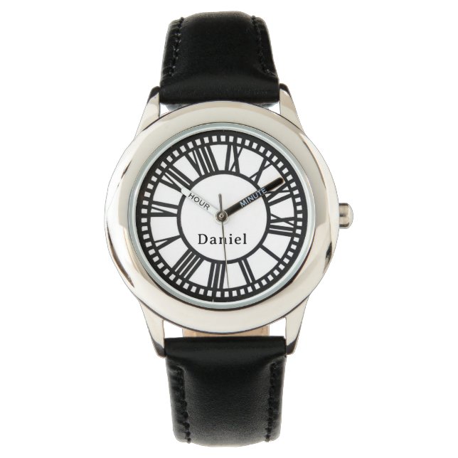 Jongensnaam toevoegen Zwart gepersonaliseerd Kinde Horloge (Voorkant)