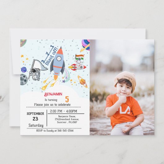 Jongensschip Outer Space verjaardag Kaart (Voorkant)