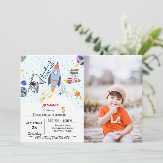 Jongensschip Outer Space verjaardag Kaart (Staand voorkant)