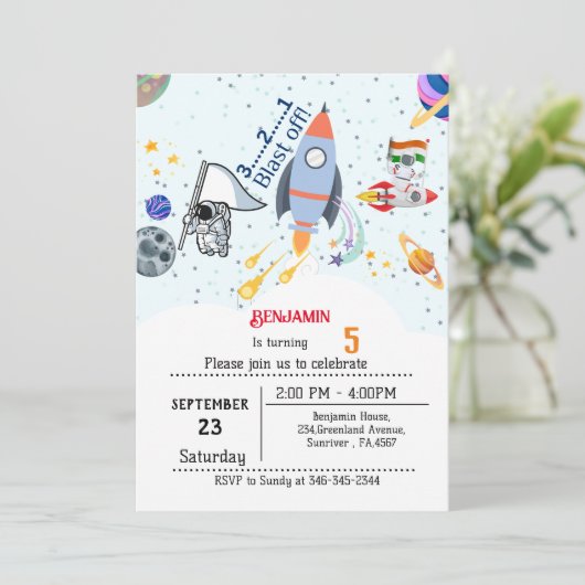 Jongensschip Outer Space verjaardag Kaart (Staand voorkant)