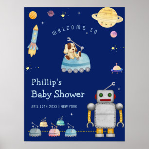 Jongensspeelgoed Robot Buitenruimte Baby Shower We Poster