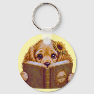 Jongeren houden van boeken, cocker spaniel pup sleutelhanger
