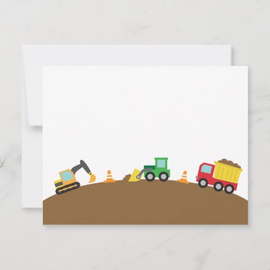 Jongerenbouwvoertuigen Thema Birthday Party Kaart (Achterkant)