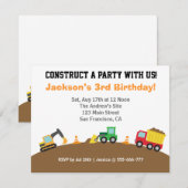 Jongerenbouwvoertuigen Thema Birthday Party Kaart (Voorkant / Achterkant)