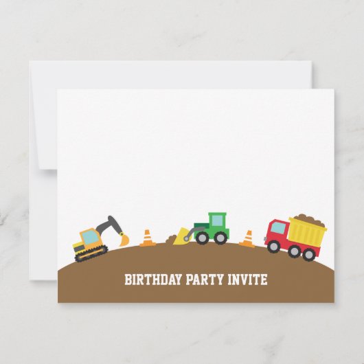 Jongerenbouwvoertuigen Thema Birthday Party Kaart (Achterkant)