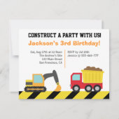 Jongerenbouwvoertuigen Thema Birthday Party Kaart (Voorkant)