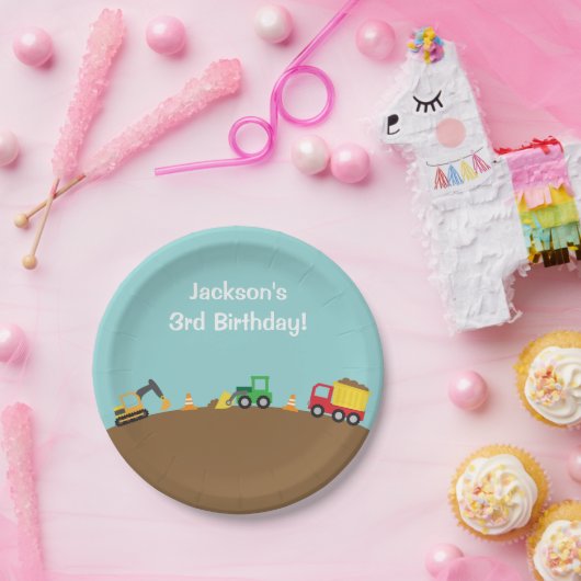 Jongerenbouwvoertuigen Thema Birthday Party Papieren Bordje (Feest)