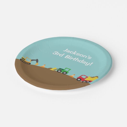 Jongerenbouwvoertuigen Thema Birthday Party Papieren Bordje (Gekanteld)