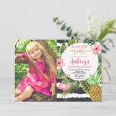 Jongerenfeest op het poolfeest, flamingo tropische kaart (Staand voorkant)