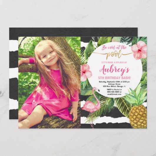 Jongerenfeest op het poolfeest, flamingo tropische kaart (Voorkant / Achterkant)