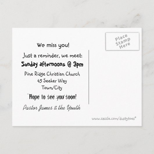 Jongerengroepsuitnodiging Uitnodiging Briefkaart (Achterkant)