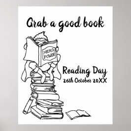 Jongerenheld lezen op boeken kleur op school poster