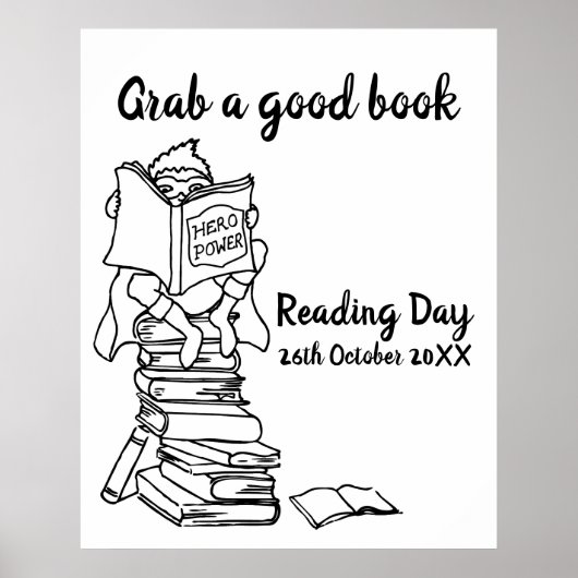 Jongerenheld lezen op boeken kleur op school poster (Voorkant)