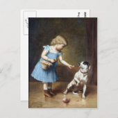 Jongerenmeisje dat een hond voedt van Carl Reicher Briefkaart (Voorkant / Achterkant)
