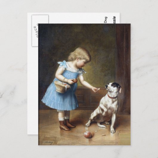 Jongerenmeisje dat een hond voedt van Carl Reicher Briefkaart (Voorkant / Achterkant)