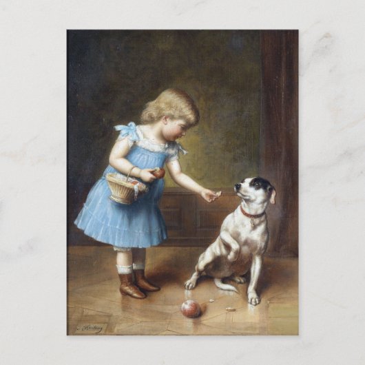 Jongerenmeisje dat een hond voedt van Carl Reicher Briefkaart (Voorkant)