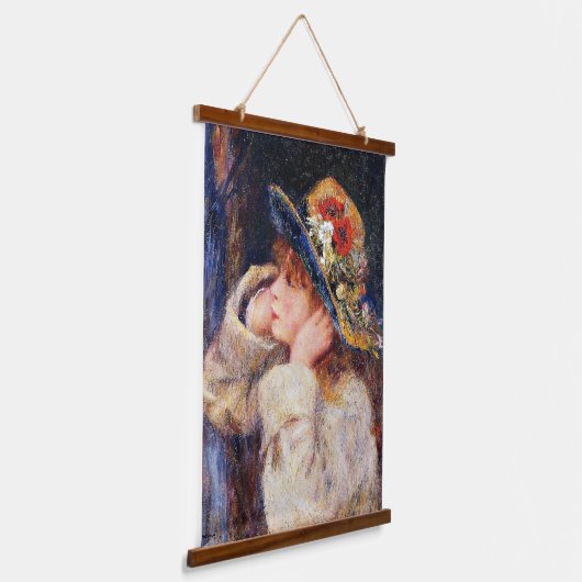 Jongerenmeisje in een Pet met wilde bloemen Hangend Wandkleed (Gebogen)
