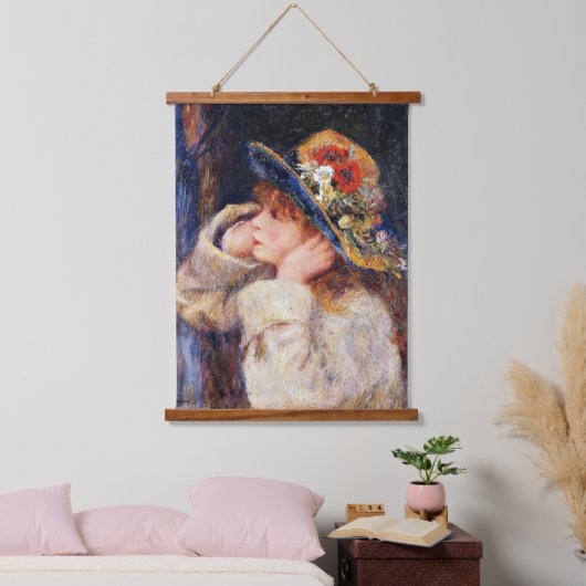 Jongerenmeisje in een Pet met wilde bloemen Hangend Wandkleed (Slaapkamer)