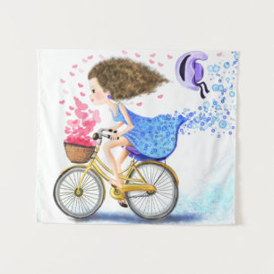 Jongerenmeisje op een bike Tapestry Romantic Love Wandkleed