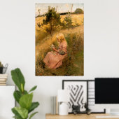 Jongerenplukkende bloemen  schilderij poster (Thuiskantoor)