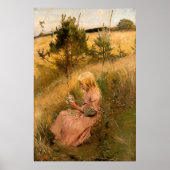 Jongerenplukkende bloemen  schilderij poster (Voorkant)