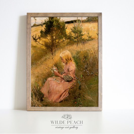 Jongerenplukkende bloemen  schilderij poster