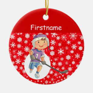 Jongerenspeler hockey ornament - rode witte sneeuw
