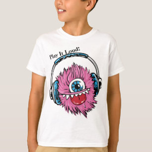Jongerenteknoppen Speel het luid monster hoofdtele T-shirt