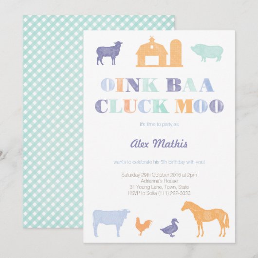Jongerenverjaardagsuitnodiging, boerderij party, p kaart (Voorkant / Achterkant)