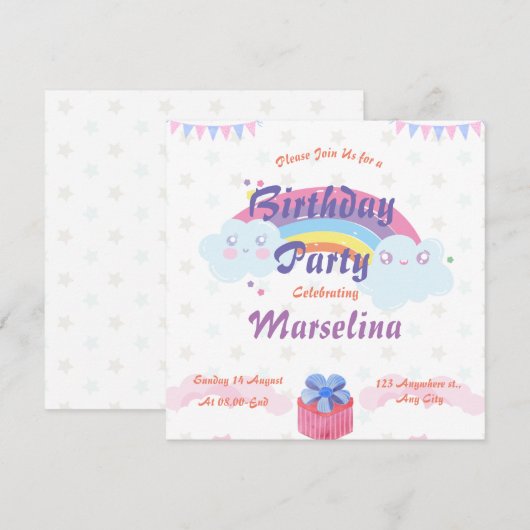 jongerenverjaardagsuitnodiging kaart (Voorkant / Achterkant)