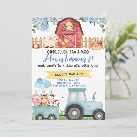 Jongerenverjaardagsuitnodiging voor boerderijdiere kaart (Staand voorkant)