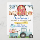 Jongerenverjaardagsuitnodiging voor boerderijdiere kaart (Voorkant / Achterkant)