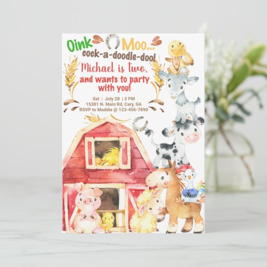 Jongerenverjaardagsuitnodiging voor boerderijdiere kaart (Staand voorkant)