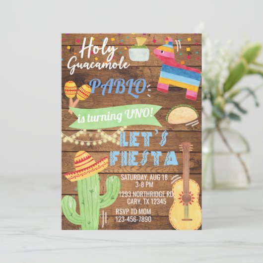 Jongerenverjaardagsuitnodiging voor Fiesta, jongen Kaart (Staand voorkant)