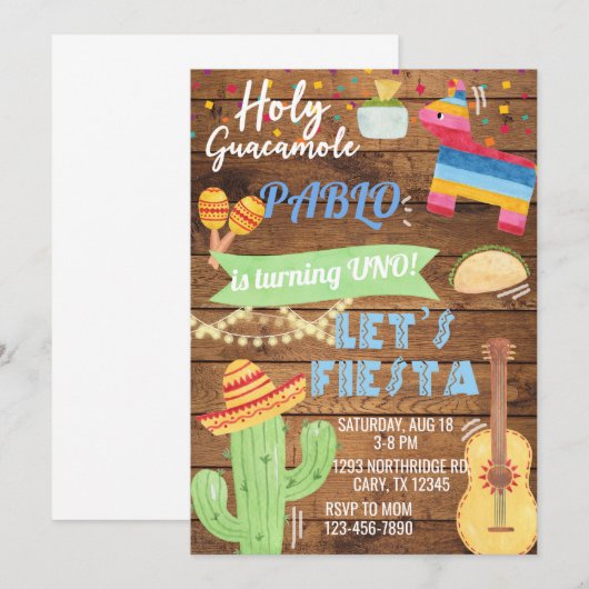 Jongerenverjaardagsuitnodiging voor Fiesta, jongen Kaart (Voorkant / Achterkant)