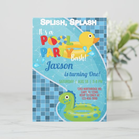 Jongerenverjaardagsuitnodiging voor poolvaten, poo kaart (Staand voorkant)
