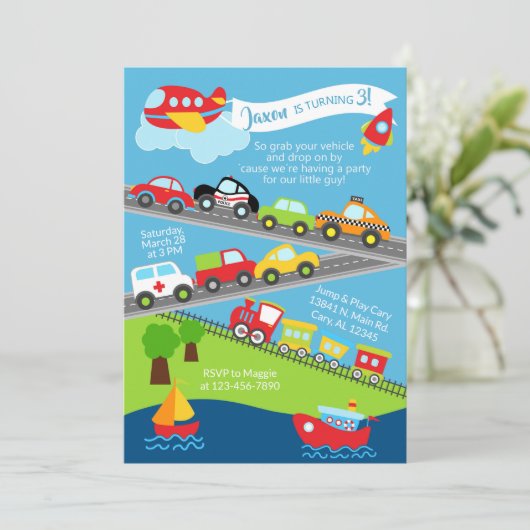 Jongerenverjaardagsuitnodiging voor transportvoert kaart (Staand voorkant)