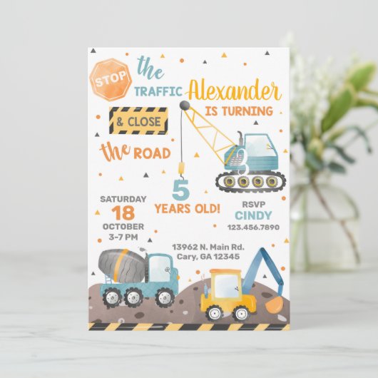 Jongerenverjaardagsuitnodiging voor vrachtwagens. kaart (Staand voorkant)