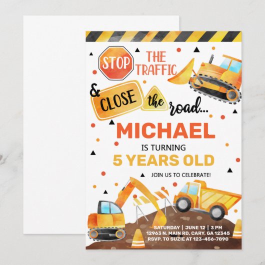 Jongerenverjaardagsuitnodiging voor vrachtwagens. kaart (Voorkant / Achterkant)