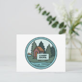 Jongerenzomerkamp, eilandhut, met aangepast teken briefkaart (Staand voorkant)