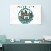 Jongerenzomerkamp, eilandhut, met aangepast teken spandoek (Beurs)