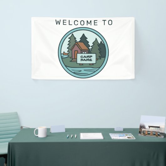 Jongerenzomerkamp, eilandhut, met aangepast teken spandoek (Beurs)